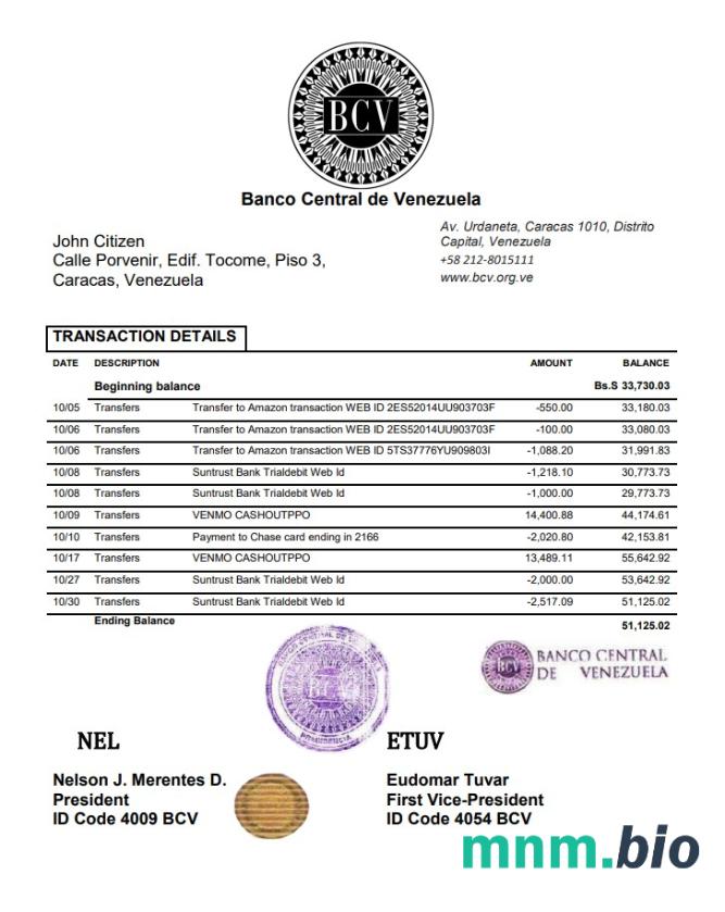 Venezuela Banco Central de Venezuela szablon w formacie excel pdf